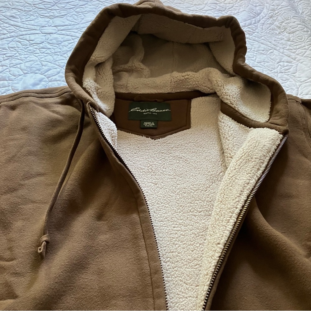 Eddie Bauer Men's Tan Zip-Up Hoodie great for cool